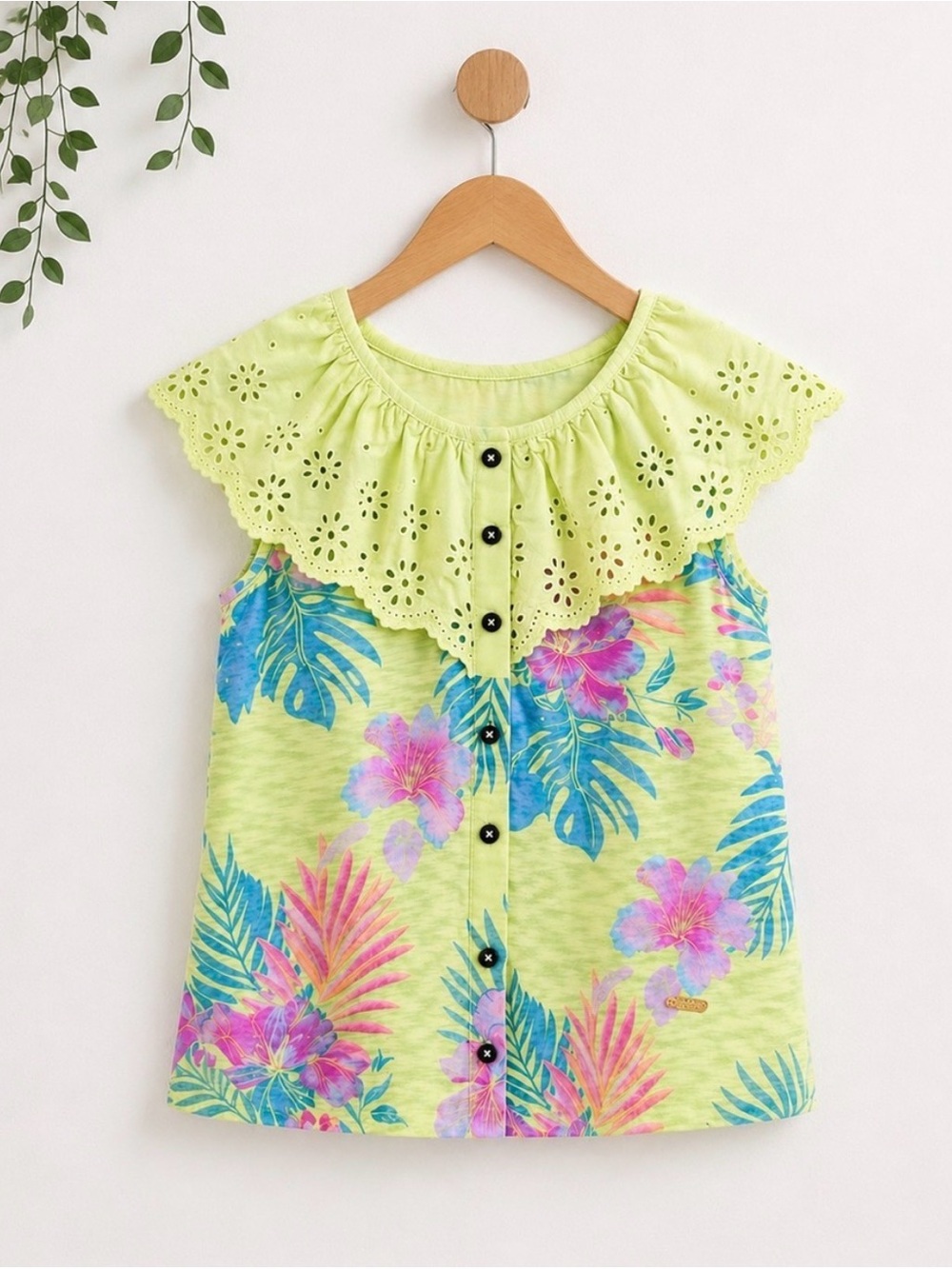 Girls Justice Size Medium 10 Neon Floral Ruffle Eyelet Top